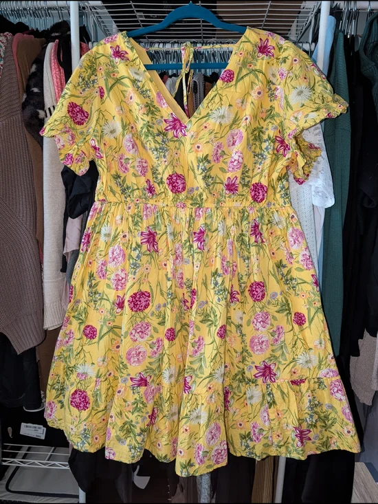 Yellow Cotton Floral Dress Time And Tru - Picture 5 of 9